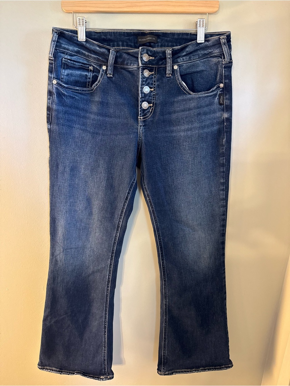 SILVER JEANS CO. Suki Bootcut JEANS Size 32 Dark Wash Button Fly Stretch Denim